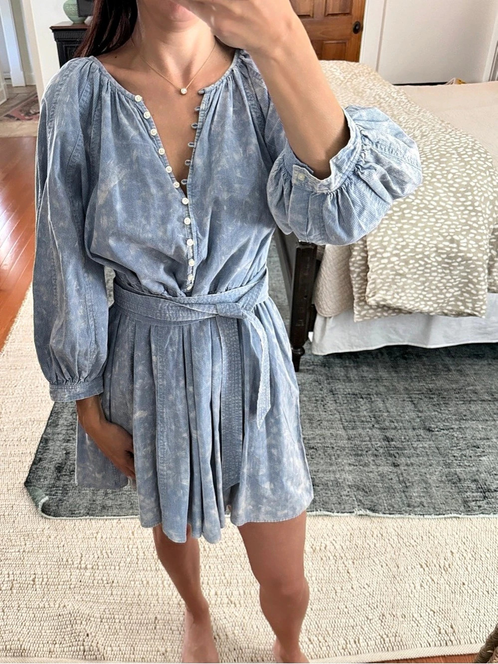 The Great. The Coast Walk Dress Floral Mini Dress Blue & White Size 1 Small